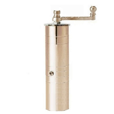 coffee mill, nickel-matte finish plated brass, 7.7" by Alexander, #744,