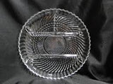 relish dish, 4 compartment, 10" diameter, glass, made in USA