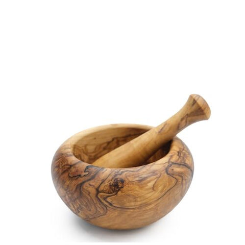 mortar & pestle, olive wood, medium-large, 14cm dia.