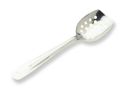 kitchen spoons, XHD, 10" perforated, w/ flat side, made in USA