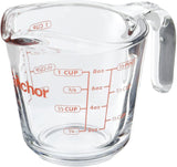 measuring cups, glass, by Anchor, made in USA