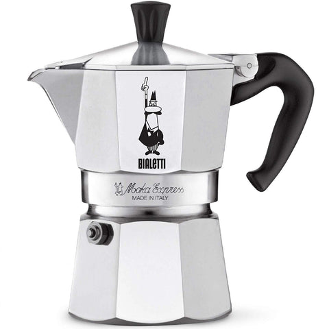 espresso maker, 6 cup, stove top, aluminum, Bialetti, made in Italy