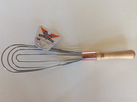 whip, 12", medium wire, flat / roux, wood handle with copper ferrule