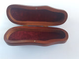 wine opener box , velvet lined hinged mahogany stained softwood box