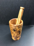 mortar & pestle, olive wood, "tall vase"