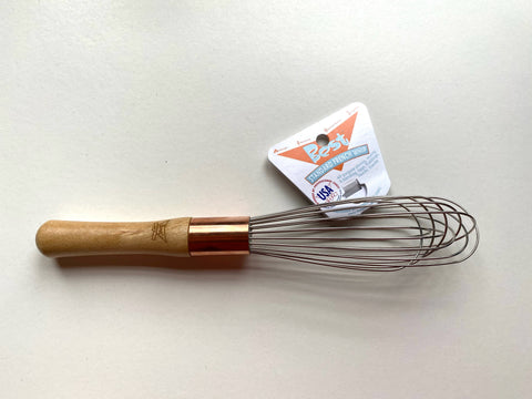 whip, 10", wood handle, light wire, French - w/ copper ferrule