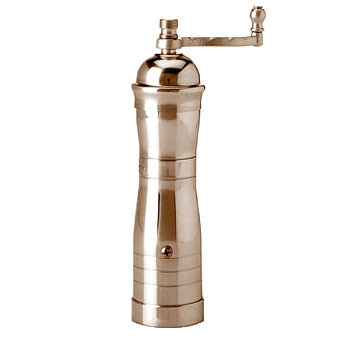 pepper mill, nickel-matte finish plated brass, 8.3" by Alexander/ Athena, #723