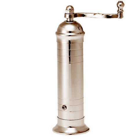 pepper mill, nickel-matte finish plated brass, 10" by Alexander, #705