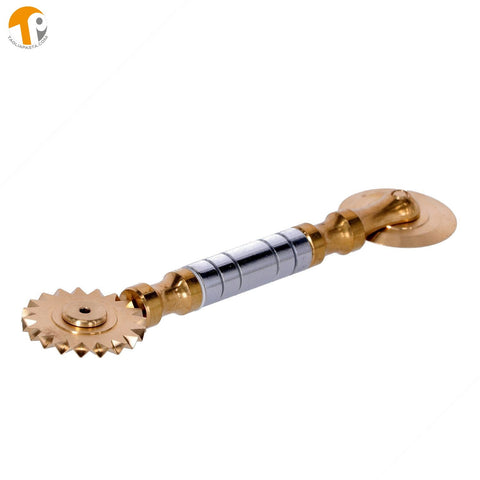 pasta & pastry cutter, chrome handle w/ brass, plain & fluted wheels