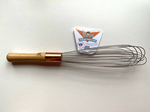whip, 12", wood handle, light wire, French with copper ferrule